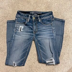 American Eagle High Rise Super Stretch Patched Skinny Jeans